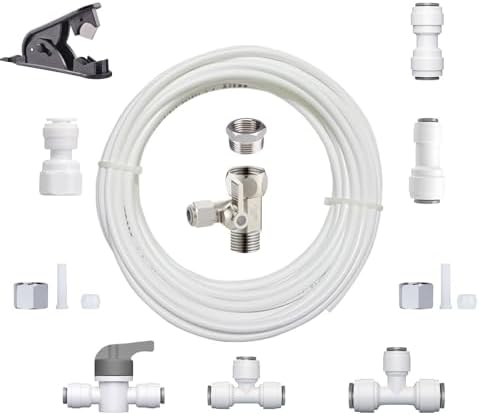 Refrigerator Water Line Kit Connection and 1/4 Compression Ice Maker Installation Kit,O.D. 25 FT Water Tubing with Feed Water Adapter and Quick Fittings for RO Filter System by GOOGIES