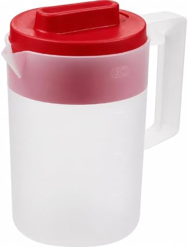FALAH 2Quart Plastic Pitcher with Lid, Clear Body with Red Lid, Large Water & Juice Pitcher for Refrigerator, Cold Drink Mixing, Kitchen Beverage Storage by Falah