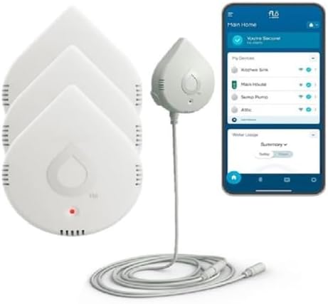 Moen 920-005 Flo Smart Water Leak Detector, White, 3-Pack with 3-Pack 6-Foot Leak Sensing Cable by Moen