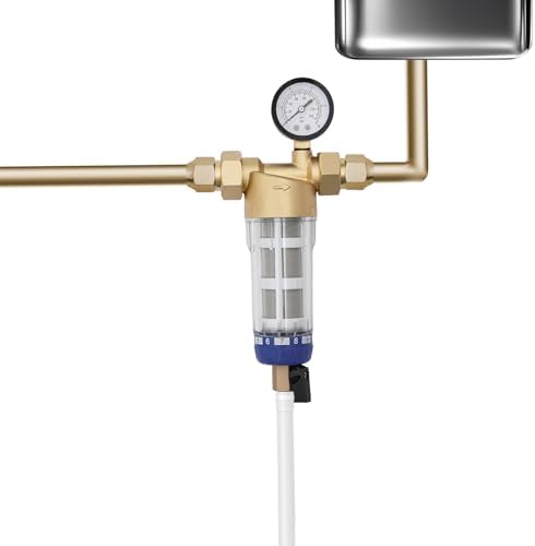 Reusable Whole House Spin Down Sediment Water Filter 40μm Flushable Prefilter Filtration 1.26" MNPT + 3/4" FNPT,Spin Down Filter Pressure Range 1-20Bar/14.5-290.1PSI by LARIDEN