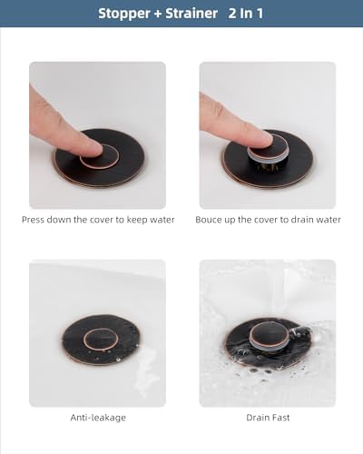 Hibbent All Metal Universal Bathroom Sink Stopper for 1.1''~2.3'' Basin, Pop Up Sink Drain Strainer, Brass Bullet Core Push Type Stopper, Stainless Steel Anti Clogging Drain Filter, Oil-Rubbed Bronze - Image 6