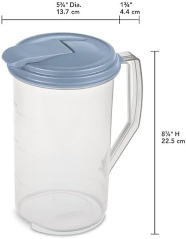 Sterilite 2 Quart Clear Round Plastic Pitcher, Dishwasher Proof with Blue Lid, Spout, and Handle for Easy Pouring, Washed Blue, 18-Pack - Image 3