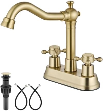 Aolemi 4 Inch Centerset Bathroom Sink Faucet 2 Handle Brushed Gold by Aolemi