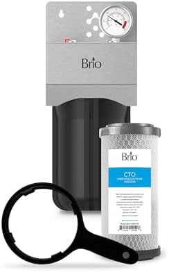 Brio Whole House Water Filter System w/Gauge & Fast-Flow CTO Carbon Block Filter (5 Micron) 4.5" x 10" | Improves Taste & Protects Home Appliances | 720 GPH | 50,000 Gallons or 6 Months by Brio