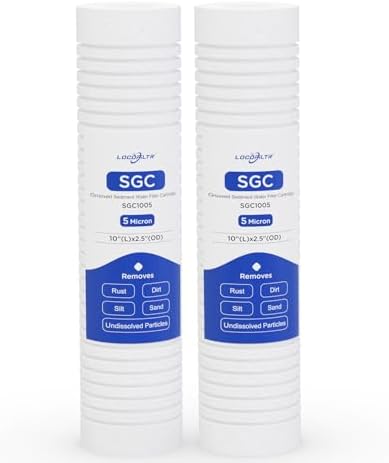 5 Micron 10" x 2.5" PP Grooved Sediment Water Filter Cartridge, 2 Pack by Locofiltr