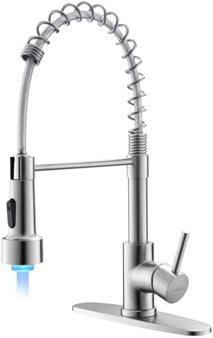 WEWE LED Kitchen Faucet, 2-Mode Sprayer, Brushed Nickel, Pull-Down by WEWE