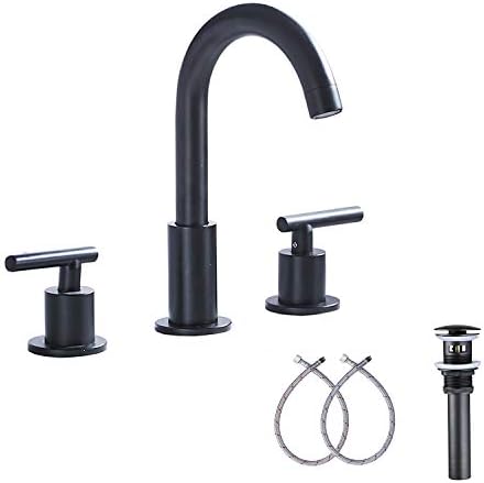 Black Bathroom Faucet 2-Handles 3 Holes 360 Swivel Spout Widespread Bathroom Sink Faucet with Pop Up Drain by GGStudy