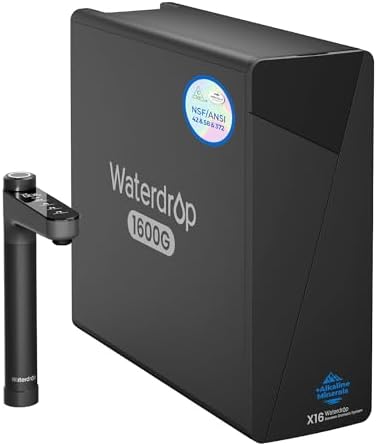 Waterdrop X16 Reverse Osmosis System Alkaline Mineral 1600 GPD Black Faucet by Waterdrop