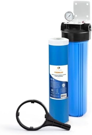 Aquaboon Whole House Water Filter System for Well Water with 5 Micron 20x4.5 Ganular Activated Carbon (GAC) Chlorine Reduction Cartrige | NSF Certified, Pressure Gauges & Releas, Wrench, Bracket 1"NPT by Aquaboon