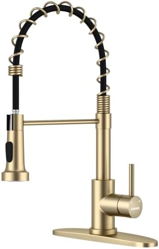 WEWE Pull-Down Kitchen Faucet, 2-Mode Sprayer, Gold, High Arc by WEWE