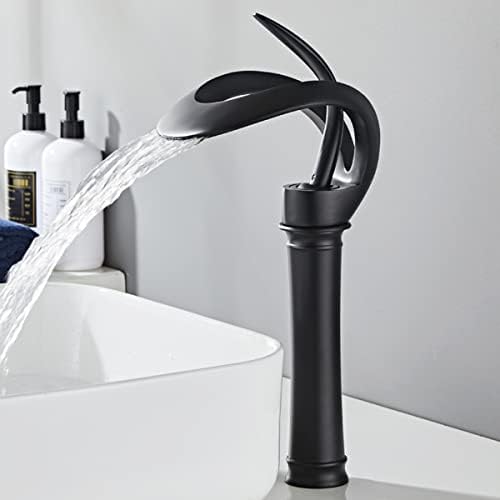 Black Bathroom Vessel Faucet Round Creative Hollowed Design Waterfall Spout - Image 2