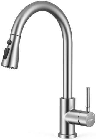 WEWE Pull-Down Kitchen Faucet, 3-Mode Sprayer, Brushed Nickel, High Arc by WEWE