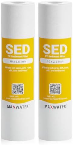 Max Water 5 Micron 10 x 2.5 Sediment Filter Cartridge Replacement for Reverse Osmosis and Whole House Water Filter, Compatible with Well Water Filters - P5, AP110, WHKF-GD05, WFPFC5002 (Pack of 2) by MaxWater