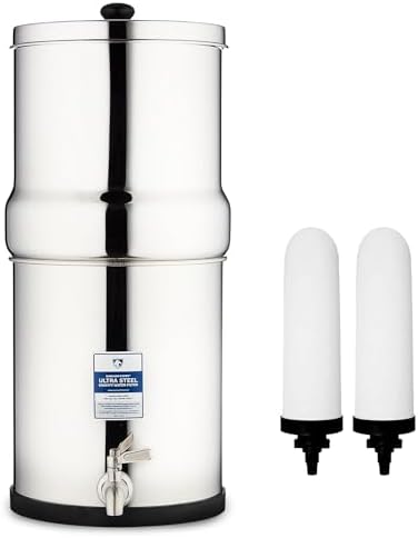 Survivor Filter Ultra Gravity Water Filter System - Stainless Steel Countertop Gravity Fed Water Filter, 2.25 Gallon, for Home and Outdoors - Removes Bacteria, Viruses, and Parasites by SurvivorFilter