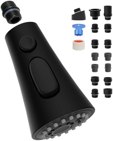 Universal Kitchen Faucet Head Replacement, 3 Modes, 15 Adapter Kit, Black by Greatcomfortathome