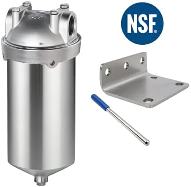 NSF/ANSI 42 Stainless Steel Whole House Water Filter Housing, 5" x 2.5" Sediment Water Filter System for Heavy Duty, Well & City Water, 3/4" NPT Port, Drain Valve Style C(Square Head) - Image 2