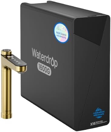 Waterdrop X16 Reverse Osmosis System Alkaline Mineral 1600 GPD Gold Faucet by Waterdrop