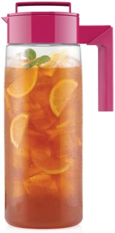 Takeya Airtight Pitcher - Durable BPA-Free Eastman Tritan Odor/Stain-Resistant Leakproof Lid for Iced Tea/Water Easy-Grip Silicone Handle Spill-Free Spout Fridge-Friendly Made in USA 2 Quart/Raspberry by Takeya