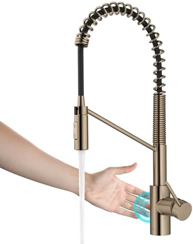 KRAUS Oletto Touchless Sensor Commercial Pull-Down Single Handle Kitchen Faucet with QuickDock Top Mount Assembly in Spot Free Antique Champagne Bronze, KSF-2631SFACB by Unknown