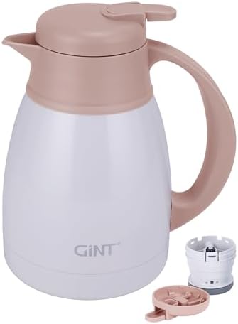 GiNT Insulated Coffee Carafe 34 Oz, Small Stainless Steel Flask for Hot Coffee with Fully Washable Detachable Lid, Portable Thermal Pitcher One-Hand Push Button Tea Dispenser for Travel Camping Office by WelcometoGiNT