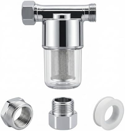 40 Micron Brass Sediment Filter, Inline Spin Down Sediment Water Filter for Washer, Washing Machine, Shower, Garden Hose, Well Water, Anti Clogging & Reusable with Pipe Sealant Tape-Electro galvanized by Unknown