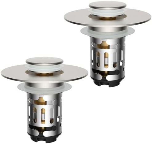 Hibbent 2 PCS Upgraded 3 in 1 Bathroom Sink Drain Strainer, Pop Up Stopper by Hibbent