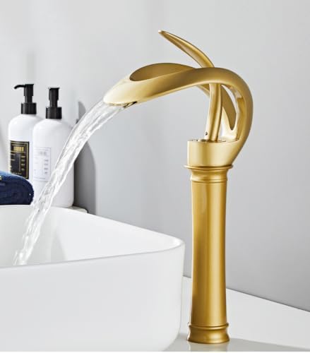Creative Hollowed Bathroom Faucet Vessel Sink Antique Gold Waterfall Spout - Image 6