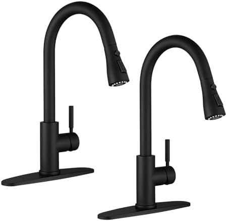 WEWE Pull-Down Kitchen Faucet, 3-Mode Sprayer, Matte Black, 2 Set by WEWE
