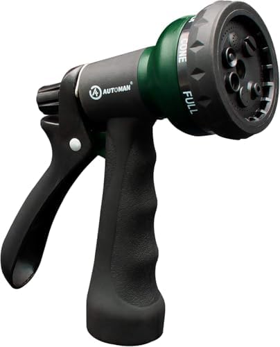 AUTOMAN Garden Hose Nozzle, Water Hose Sprayer Nozzle with 7 Adjustable Watering Patterns, Slip Resistant for Watering Plants, Lawn& Garden, Washing Cars, Cleaning, Showering Pets & Outdoor Fun. by AUTOMAN