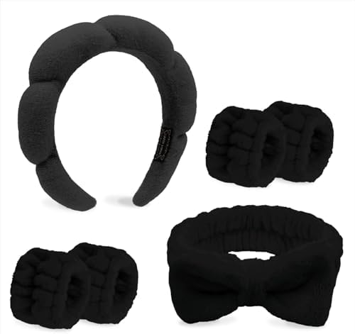Black Skincare Bubble headband and wristband set for Face Washing by TIOSRU