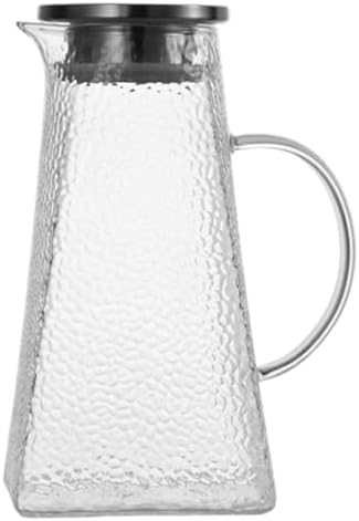 Glass Water Pitcher with Lid 1.2l Hammered Texture Square Bottom Cold Water Jug Portable Household Juice Container for Kitchen and Dining by TOBBOMEY