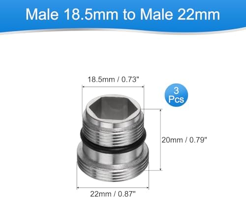 uxcell 3Pcs Faucet Adapter Kit, Male 0.73in to Male 0.87in Kitchen Sink Stainless Steel Tap Aerator Adapter Set to Connect Garden Hose, Water Filter, Standard Hose Diverter - Image 2
