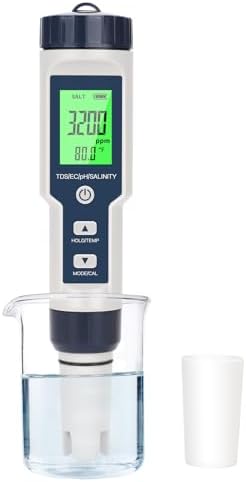 Pool Salt Tester,Digital Pool Water Tester,Accurate and Reliable,Salinity, pH Meter, EC, TDS, and Temperature 5 in 1;Salt Water Pool Testing kit, Used for Pool Salt and hydroponic Plants by Professionalwaterqualitytes