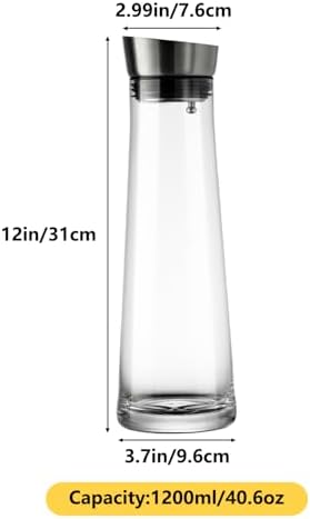 GLASKEY Glass Water Carafe with Lid,1200ml Borosilicate Glass Juice Pitcher with Stainless Steel Gravity Lid,Clear Water Pitcher for Ice Tea, Lemonade, Coffee,Juice Beverage,40 oz - Image 2