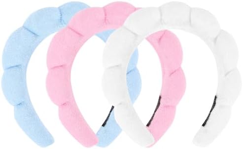 3 Pack Spa Headbands - Terry Cloth Puffy Hair Bands for Skincare, Makeup Removal, and Face Washing by ACO-UINT