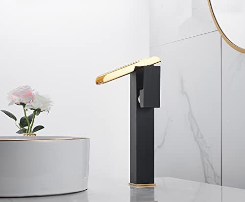 Bathroom Vessel Sink Faucet Black Gold Tall Spout Brass Waterfall Single Handle One Hole Bathroom Faucets Vanity Lavatory Bowl Sink Commercial Basin Water Supply Line Above Counter - Image 5