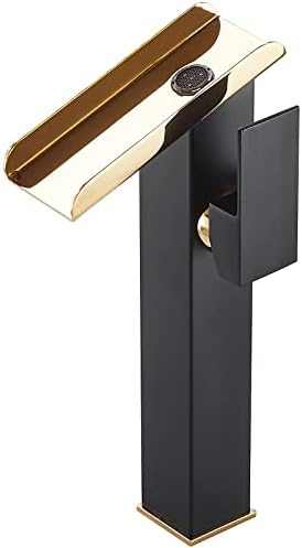Bathroom Vessel Sink Faucet Black Gold Tall Spout Brass Waterfall Single Handle One Hole Bathroom Faucets Vanity Lavatory Bowl Sink Commercial Basin Water Supply Line Above Counter by Chiczam