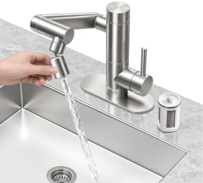 Frizzlife MF1080-S Bathroom Sink Faucet and Kitchen Sink Faucet, Built-in Carbon Block Filter, NSF/ANSI 372 Certified, 1080° Rotatable, Single Hole Single Handle, Stream/Spray, 304 Stainless Steel by FRIZZLIFE