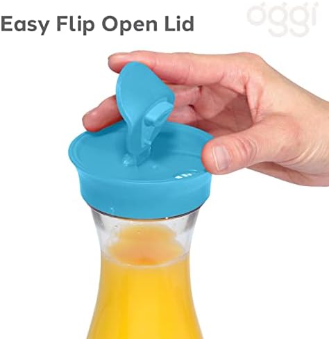 OGGI Clear Carafe w/Flip Open Lid - Ideal Juice Bottle, Clear Pitcher with Lid, Tea Pitcher, Water Carafe, 1.6 Lt(54Oz), Aqua - Image 3