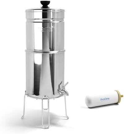 ProOne Big+ Gravity Water Filter System - High Capacity Countertop Stainless Steel Water Filter Dispenser - IAPMO Certified to Reduce Lead, Total PFAS, Microplastics, Chlorine Taste & Odor by ProOneWaterFilters