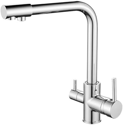 3-Way Kitchen 360° Swivel Osmosis Water Filter Tap with Dual Levers White Sink Mixer Perfect for Drinking Water Modern Design Easy Installation,Electroplating by Unknown