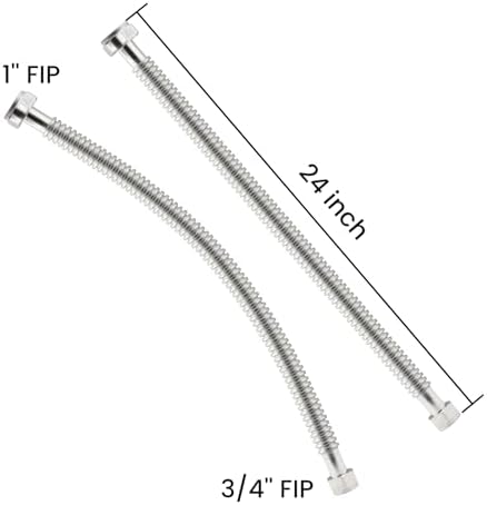 24inch Stainless Steel Corrugated Water Heater Connector Flexible for Female Iron Water Pipes Fitting, 3/4" FIP x 1" FIP, 24" Length (2 Packs) - Image 2