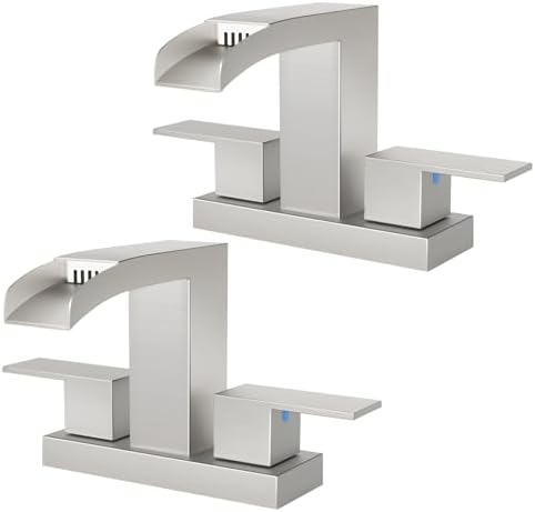 Cobbe Waterfall Bathroom Faucet, Brushed Nickel 4 Inch Centerset, 2 Pack by Cobbe