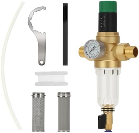 50Micron Spin Down Sediment Water Filter System with 0-100PSI Pressure Gauge with 100&200 Replacement Filter,3/4" NPT, Brass Lead-Free Construction by Watflow