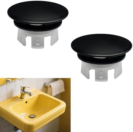 2 Pack Sink Basin Overflow Trim Ring,Solid Brass Bathroom Sink Trim Overfollow Cover,Bathroom Kitchen Sink Trim Overflow Cover Insert in Hole Round Caps(Black) by Anglepingping