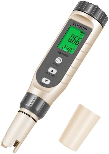 VIVOSUN 3-in-1 Digital pH Meter with ATC, ±0.1 pH Accuracy Water Quality Tester, 0-14.0 pH Measurement Range for Hydroponics, Household Drinking, Pool and Aquarium by VIVOSUN