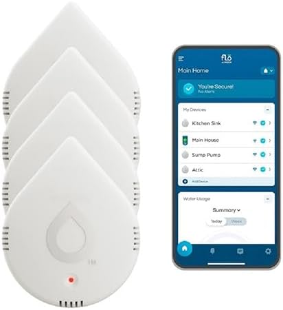 Moen Flo Smart Water Leak Detector, White, 4-Pack 920-005 by Moen