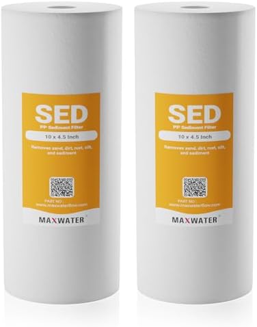Max Water 1 Micron 10 x 4.5 Whole House Sediment Filter Replacement Well Water Filter Cartridge Compatible with DGD-5005, AP810, WFHD13001B, 2-Pack by MaxWater