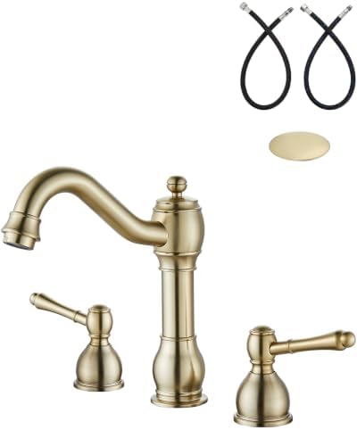 Aolemi Widespread Bathroom Sink Faucet 3 Hole Metal Lever Brushed Gold by Aolemi