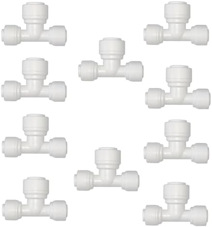 10 PCS 1/4" x 3/8" x 1/4" Push Fit T-Shaped 3-Way Tube Connector, Plastic Quick Connect Fittings for RO Water Purification System, Reverse Osmosis, Water Filters (White) by Unknown